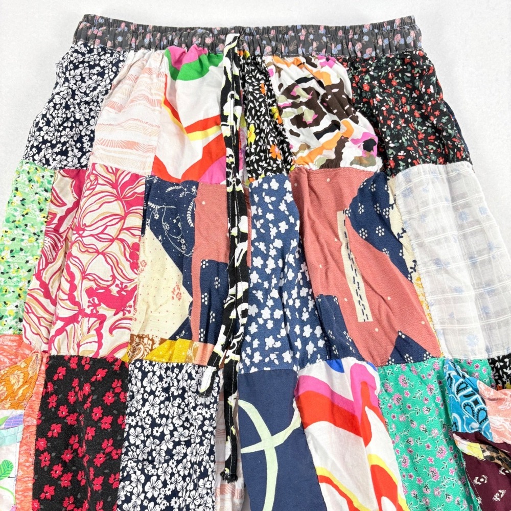 Boho Hippie Pants Womens XS/S Wide Leg Ankle Cargo Pocket Harem India Patchwork - Picture 2 of 12